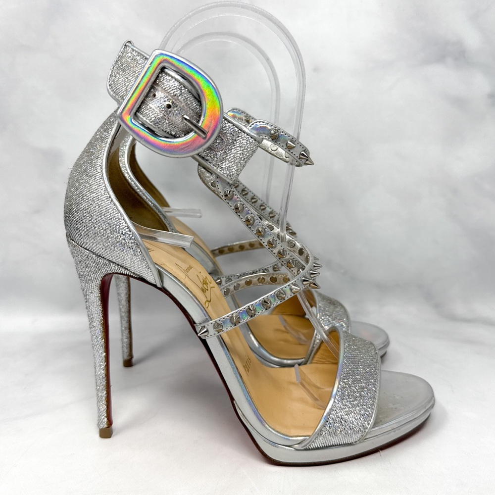 Christian Louboutin Choca Lux 120 Holographic Lurex Strappy Platform Sandal Heel